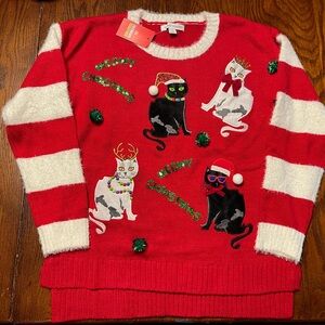 Festive Cat Christmas Sweater women’s size S new